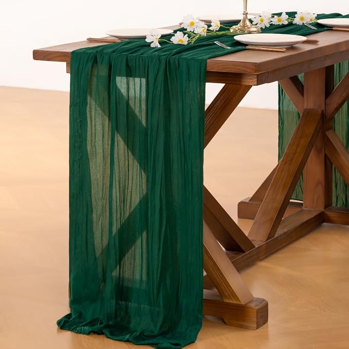 Socomi 4pcs Emerald Green Table Runner Spring Easter Cheesecloth Table Runner - Image 5
