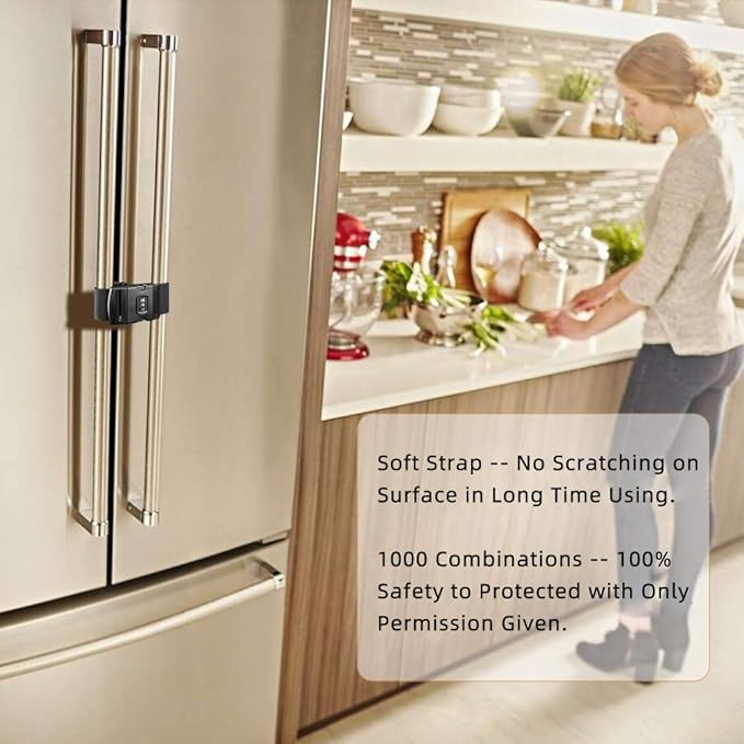 Fridge Freezer Refrigerator Cabinet Lock Latch, Adjustable French Door Guard - Image 3