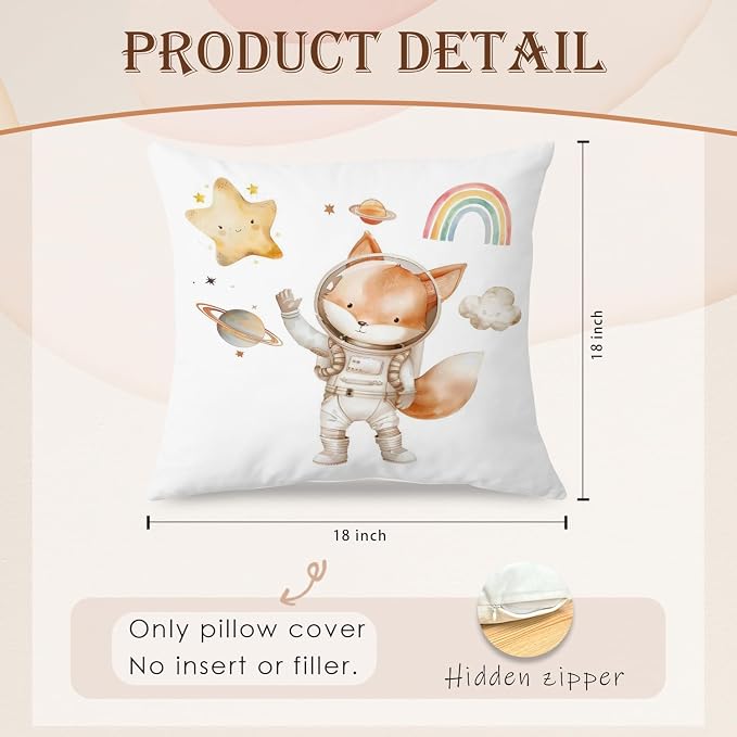 SPBL&L Fox Bunny Astronaut Nursery Pillow Covers 18x18 Set of 2, Space Nursery - Image 5