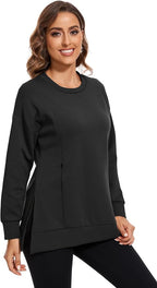 Smallshow Women's Nursing Tops Sweatshirt Long Sleeve Side Split Breastfeeding - Image 3