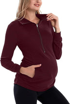 GINKANA Maternity Women's Long Sleeve Shirt Half Zipper Lapel Lightweight by GINKANA