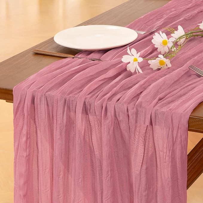Socomi Mauve Table Runner Spring Easter Cheesecloth Table Runner 170 inch - Image 3