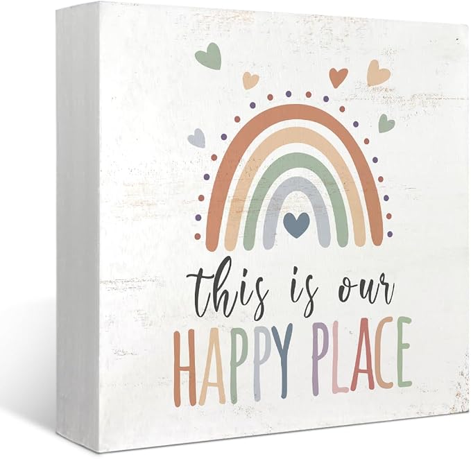 Mtrgdn Boho Rainbow Classroom Desk Decor, This Is Our Happy Place Wooden Box by MtrgdnHomeDecor