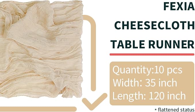 FEXIA 10 Pack Beige Gauz Table Runner 35x120 Inches Ivory Cheesecloth Rustic - Image 2