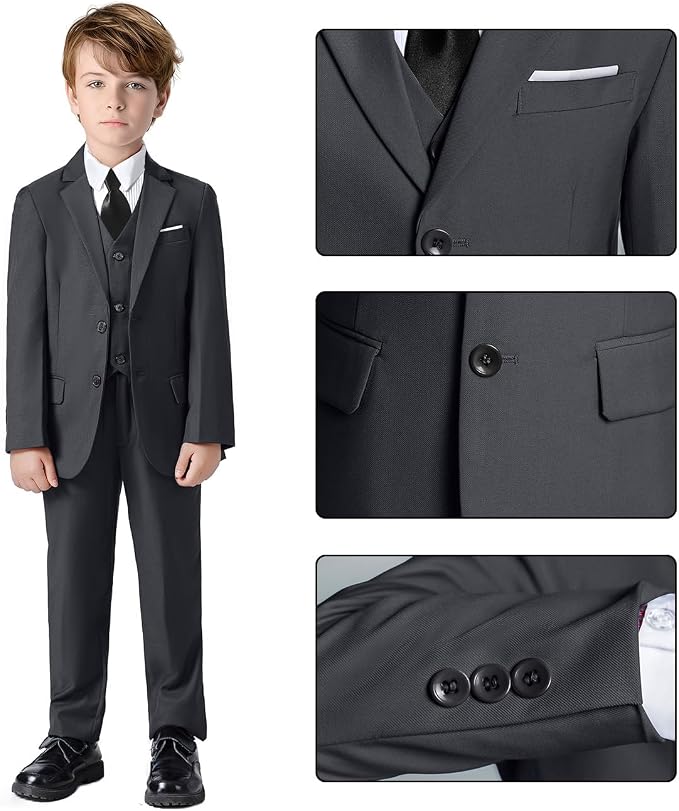Boys Suit for Kids Teens Formal 5 Piece Tuxedo Suit Set - Image 3