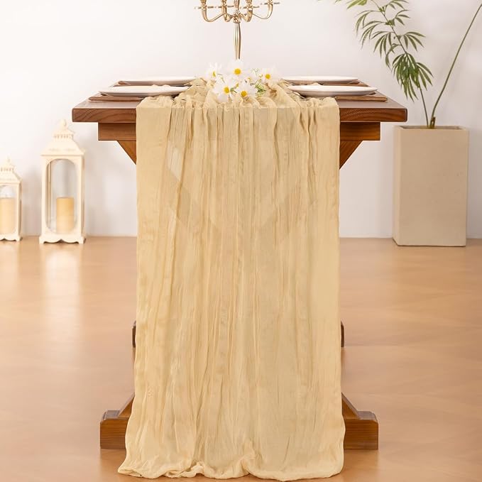 Socomi Champagne Table Runner Spring Easter Cheesecloth Table Runner 170 inch - Image 4