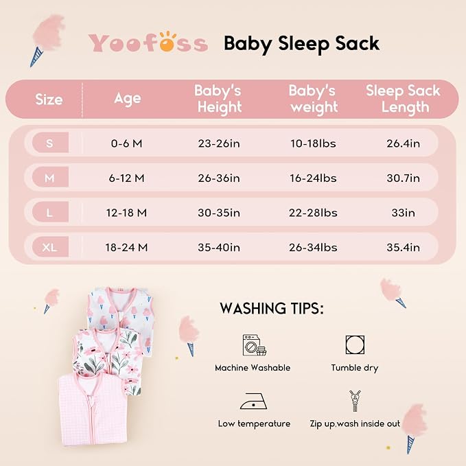 Yoofoss Baby Sleep Sack 0-6 Months 0.5 Tog Wearable Blanket - Image 5