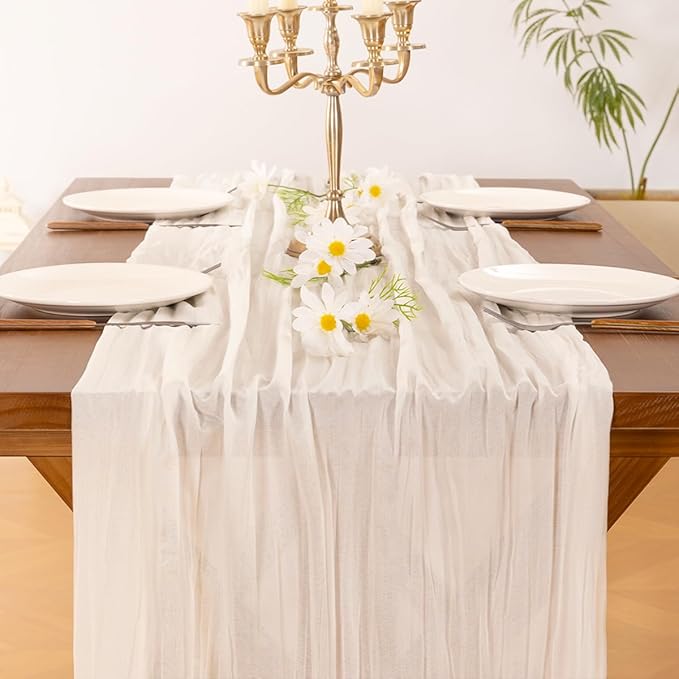 Socomi 4pcs Ivory White Table Runner Spring Easter Cheesecloth Table Runner 170 - Image 5