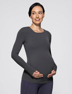 POSHDIVAH Women's Maternity Long Sleeve T Shirts Scoop Neck Pregnancy Tee Top - Image 2