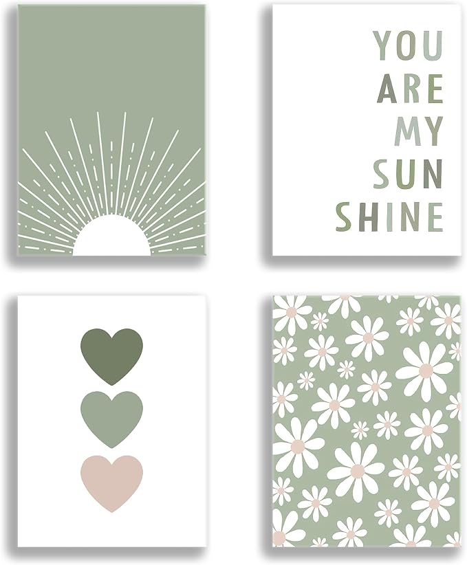 Boho Wall Art Poster Set of 4 Sage Green Nursery Wall Decor “You Are My by Unknown