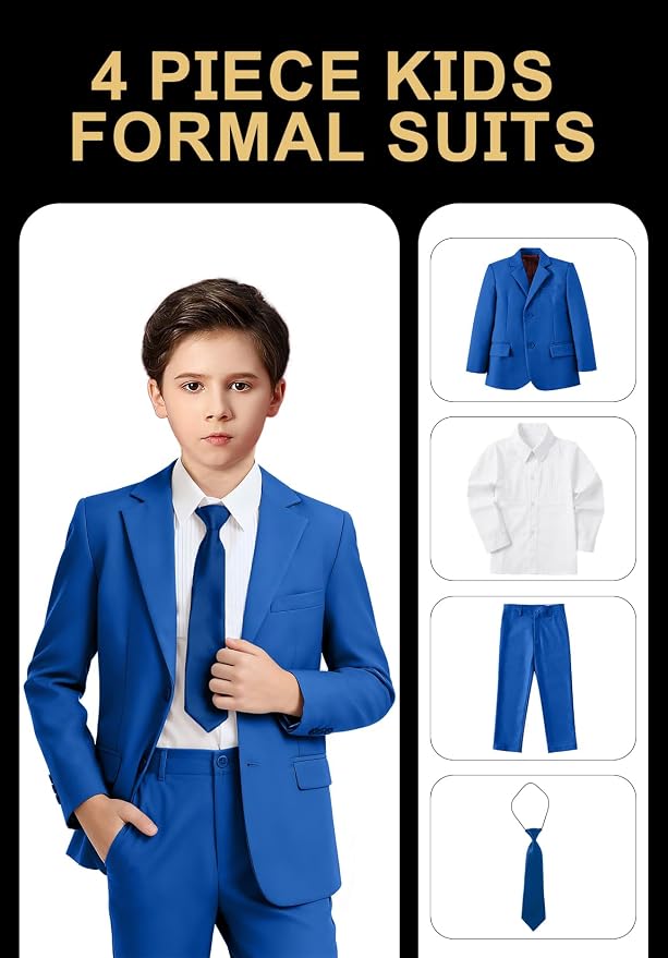 Boys Formal Suit Set 4 Pieces Kids Tuxedo Ring Bearer Outfit - Image 2