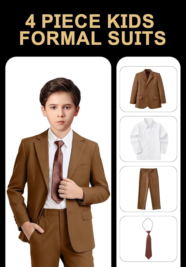 Boys Formal Suit Set 4 Pieces Kids Tuxedo Ring Bearer Outfit - Image 2