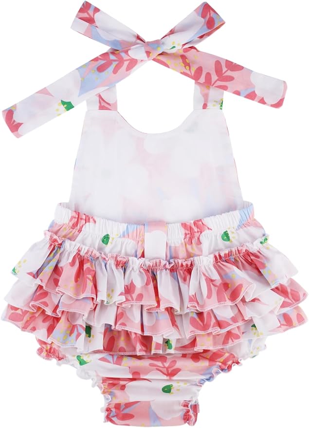 Baby Girl's Floral Print Ruffles Romper Summer Clothes - Image 3