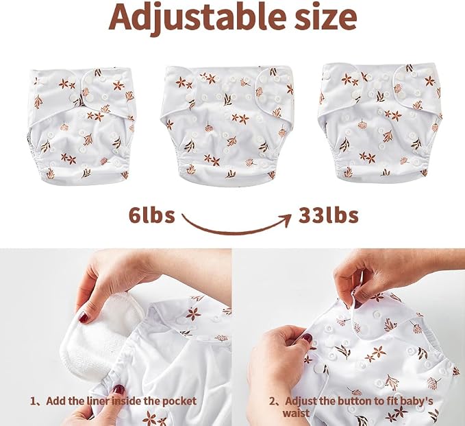 HappyFlute 9 Sets Newborn Baby Cloth Pocket Diapers One Size Adjustable - Image 3