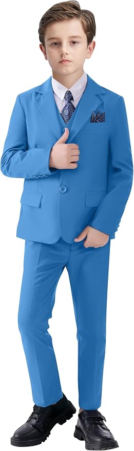 Boy's Suit Formal Slim Fit 5 Pieces Suit Set Blazer Vest Pants - Image 6