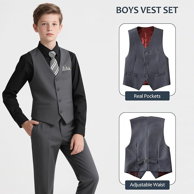 Boys Suits Formal Dress Vest and Pants Set - Image 3