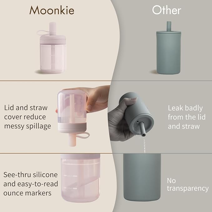 Moonkie Baby Training Cup Silicone Straw Cup | BPA-Free Drop-Proof Sippy Cups - Image 3