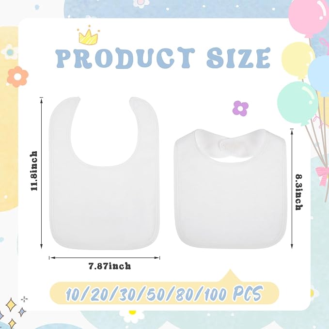 Toulite 40 Pcs White Bibs for Baby Washable Reusable Waterproof Cotton Feeder - Image 2