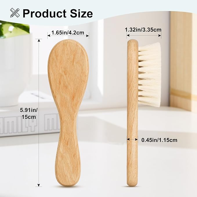 3PCS Baby Hair Brush with Wooden Handle and Comb Set - Image 4