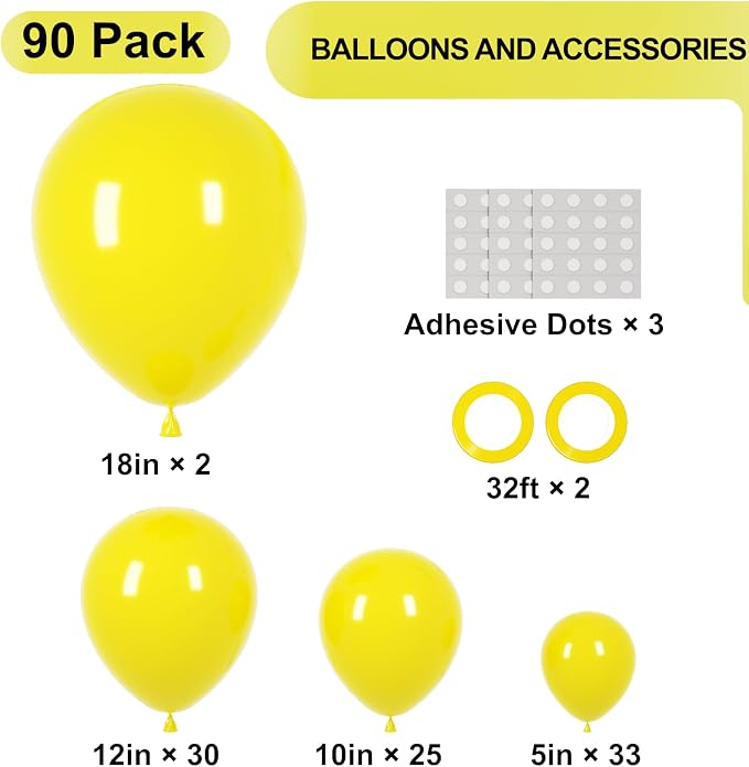 90pack Yellow Balloons Different Size 18/12/10/5 Inch Yellow Balloon Garland - Image 2