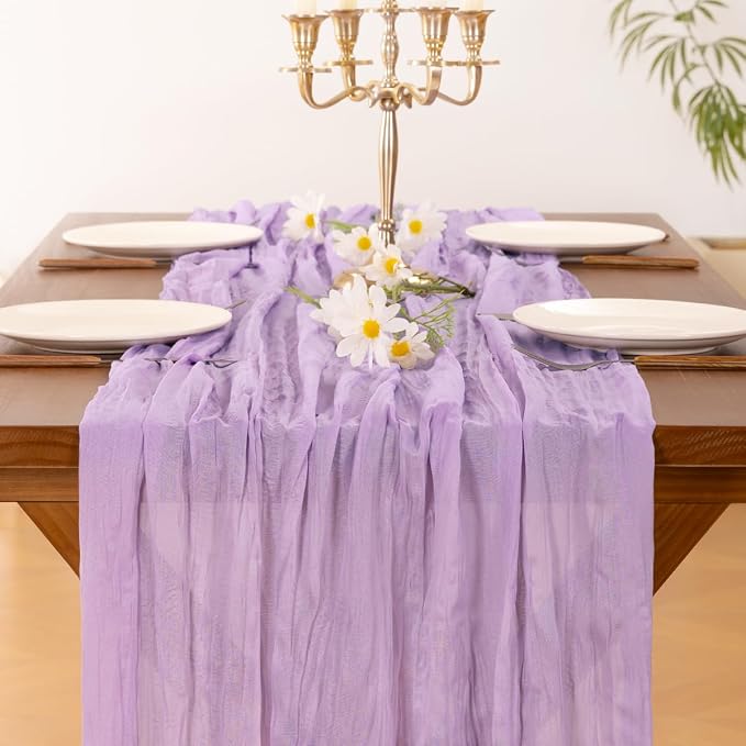 Socomi Lilac Purple Table Runner Spring Easter Cheesecloth Table Runner 170 - Image 4