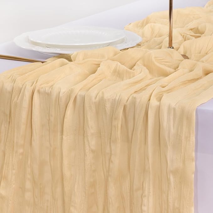 Socomi Champagne Table Runner Spring Easter Cheesecloth Table Runner 170 inch by Socomi
