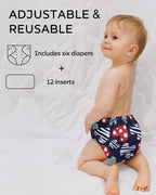 ALVA 6 Pack Cloth Diaper with 12 Inserts One Size Adjustable Washable Reusable - Image 5