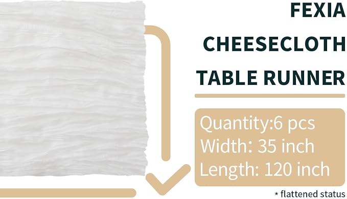 FEXIA 6 Pack White Cheesecloth Table Runner 35x120 Inches - Image 2