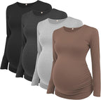 Ecavus Women's Maternity Shirts Long Sleeve Soft Stretchy Pregnancy Tops Side by Ecavus