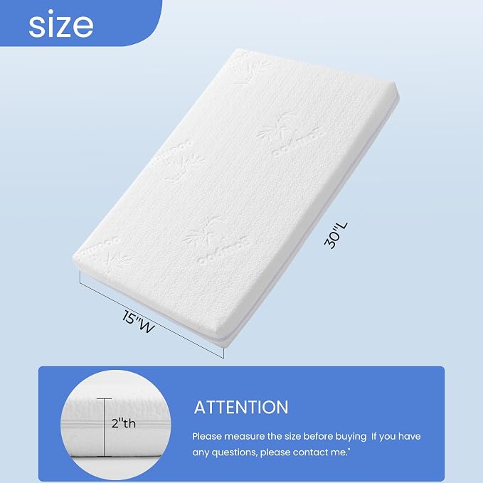 30x15 Bassinet Mattress forDream On Me Lacy: 2" Thick Dual Sided Gel Memory - Image 2
