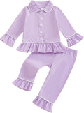 fhutpw Toddler Kids Baby Girl Pajamas Set Solid Color Ruffle Long Sleeve Button by fhutpw