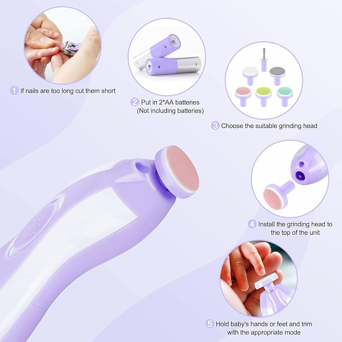 Baby Nail Trimmer Electric, 6 in 1 Baby Nail File Clippers Infant Grooming Kit - Image 3