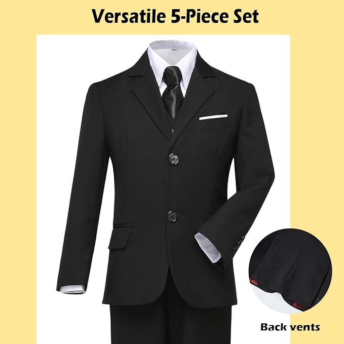 Boys’ Formal Suit 5 Piece Set, Toddler Tuxedos - Image 5