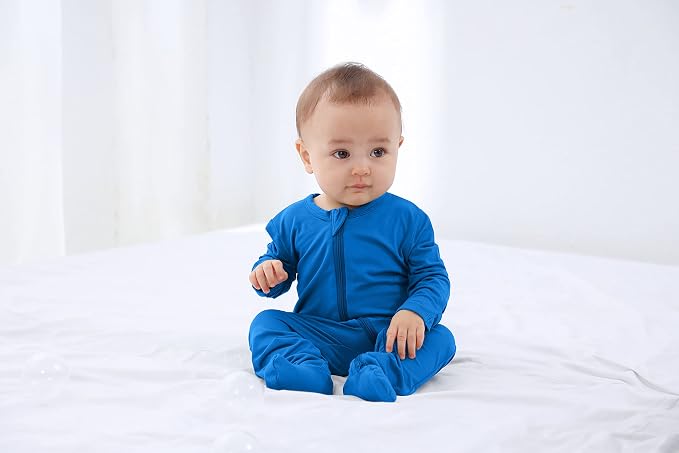 Baby Boy Footed Pajamas with Mittens, Rayon Made from Bamboo Sleepers, 2 Way - Image 5