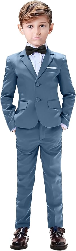 Boys Suits 5 Pieces Slim Fit Blazer Pants Black Blue Outfit Suit by Sailiiny