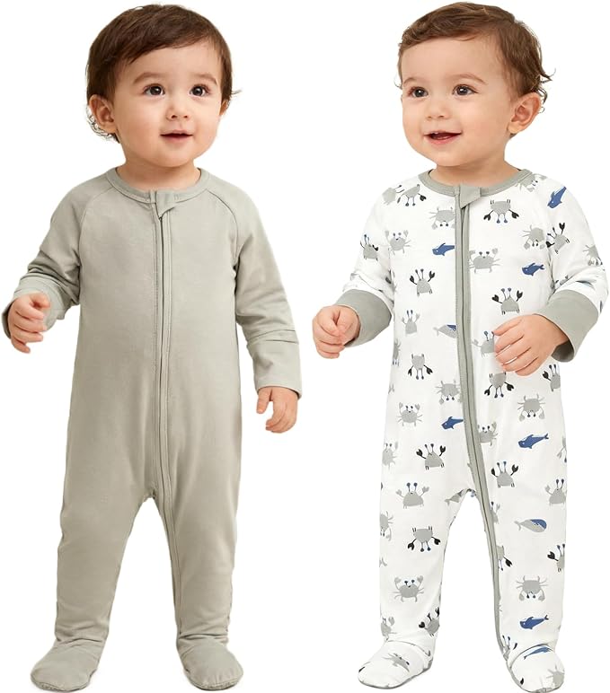 Baby Footed Pajamas with Mittens Rayon from Bamboo 2pcs Newborn Infant 2-way - Image 3
