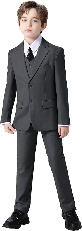Boy's Suit Formal Slim Fit 5 Pieces Suit Set Blazer Vest Pants - Image 6