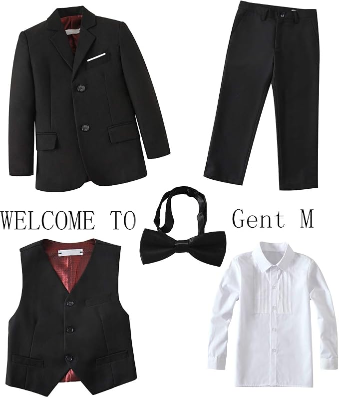 Boys Suits 5 Pieces Slim Fit Blazer Pants Black Blue Outfit Suit - Image 2