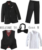 Boys Suits 5 Pieces Slim Fit Blazer Pants Black Blue Outfit Suit - Image 2