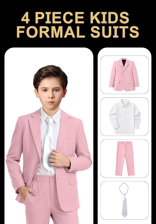 Boys Formal Suit Set 4 Pieces Kids Tuxedo Ring Bearer Outfit - Image 2