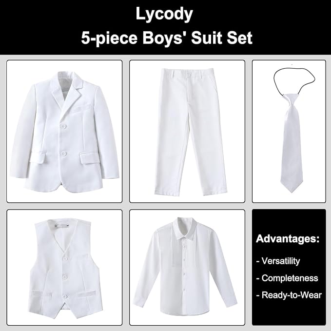 Boys Suit for Kids Teens Formal 5 Piece Tuxedo Suit Set - Image 2