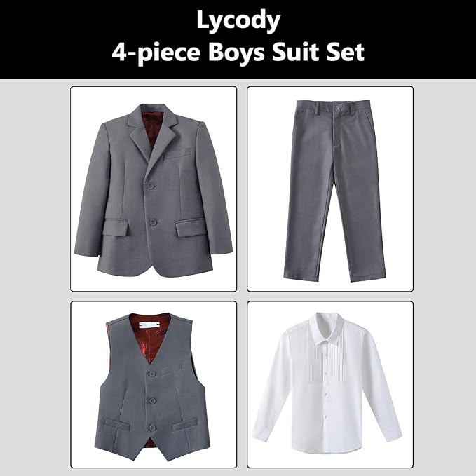 Boys Suit for Kids Teens Formal 5 Piece Tuxedo Suit Set - Image 2