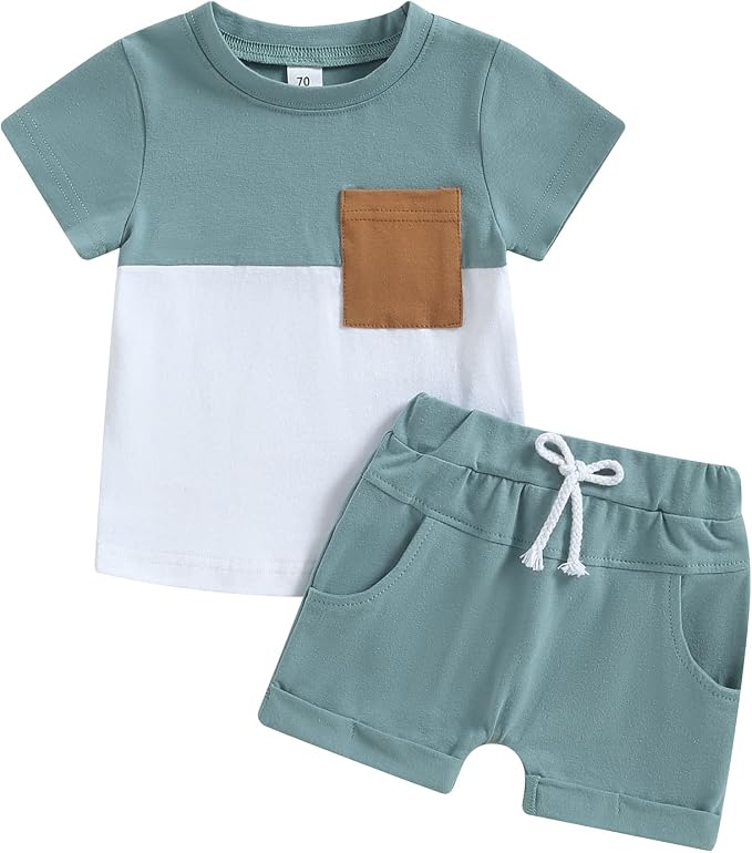 Rtnnsbbfcm Newborn Baby Boy Summer Clothes Short Sleeve Color Block Front by Rtnnsbbfcm
