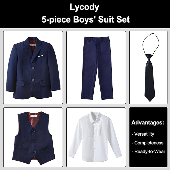 Boys Suit for Kids Teens Formal 5 Piece Tuxedo Suit Set - Image 2