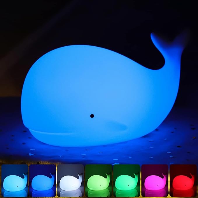 LOVERUIS Whale Night Light Silicone 7 Colors Dimmable 3 Hours Timer Whales Baby - Image 2