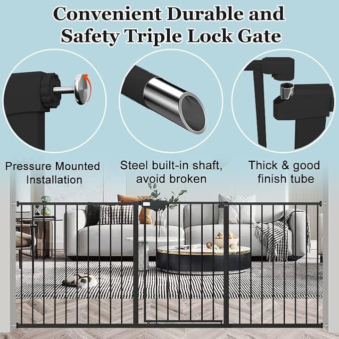 WAOWAO Triple Lock Baby Gate Extra Wide 72.04-76.77" Pressure Mounted Walk - Image 5