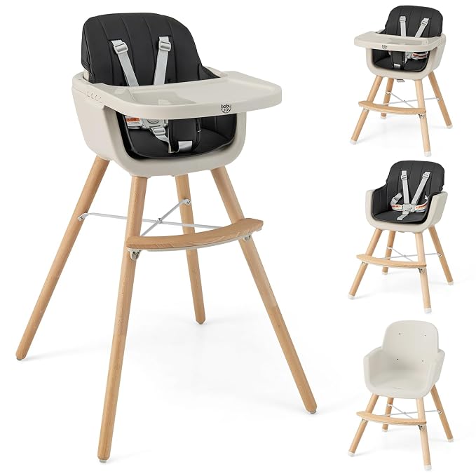 BABY JOY Baby High Chair, 3-in-1 Convertible Wooden Highchair by BABYJOY