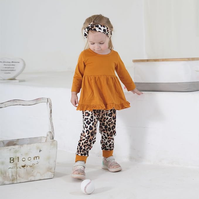 Kulcerry Toddler Baby Girl Clothes Solid Color Long Sleeve Ruffle Tops Pants - Image 5