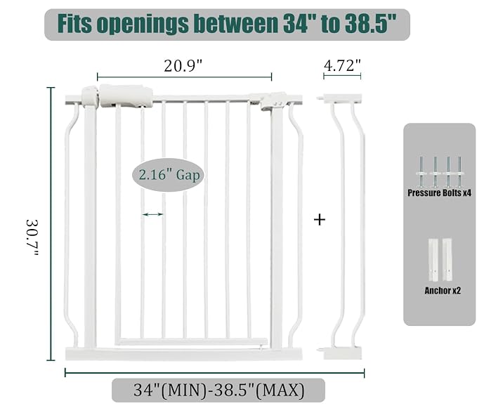 34-38.5 Inch Walk Through Baby & Dog Gate, No Drill Pressure Mounted, - Image 2