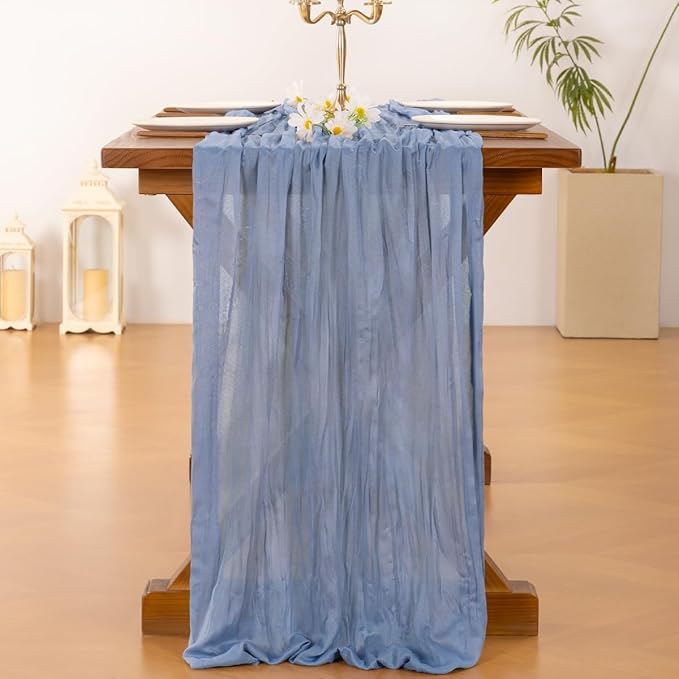 Socomi 4pcs Dusty Blue Table Runner Spring Easter Cheesecloth Table Runner 170 - Image 4